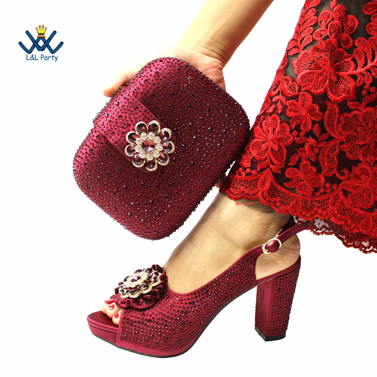 New Design Peep Toe African Spring Autumn Lady Shoes and Bag Set in Gold Color Women Sandal in Wedding