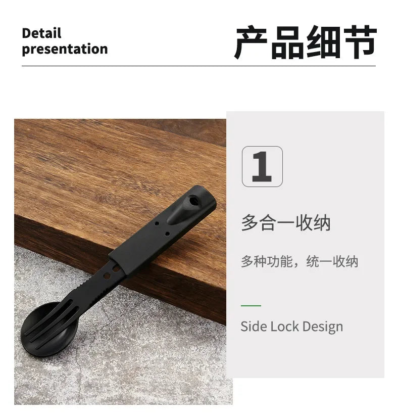 Portable Multifunctional Stainless Steel Camping Tool Set,Outdoor Tableware Kit With Spoon Fork AndWhistleForHiking PicnicTravel