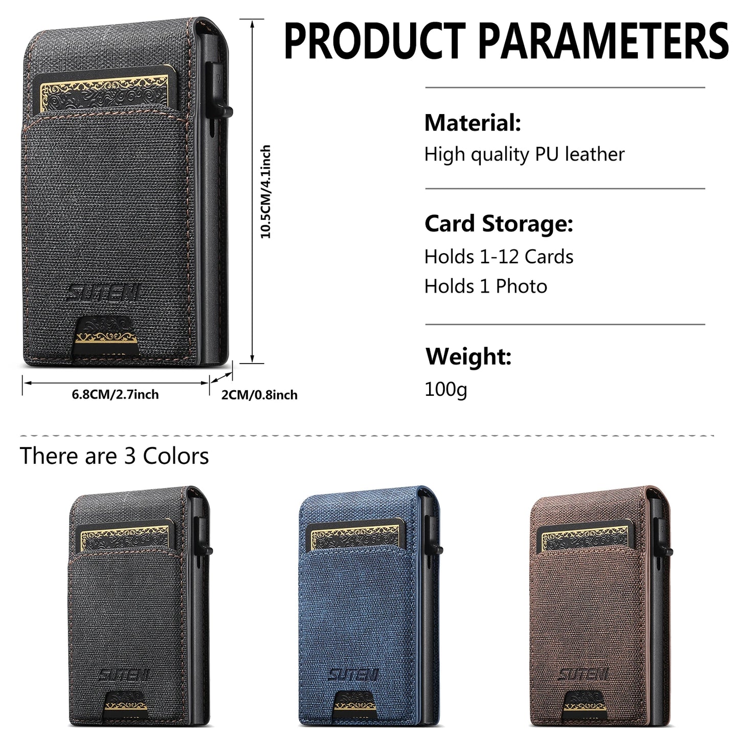 Push-out Card High quality PU leather Card Holder Wallet Holder Large Capacity Can Hold 1-12 Cards 1 Photo Black/Brown/Blue