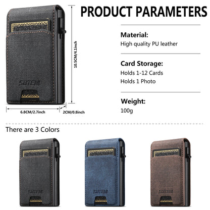 Push-out Card High quality PU leather Card Holder Wallet Holder Large Capacity Can Hold 1-12 Cards 1 Photo Black/Brown/Blue