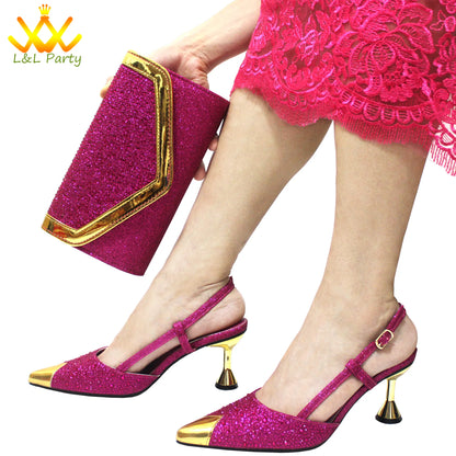 Sky Blue Color High Quality New Arrivals 2024 Italian Desing African Women Shoes and Bag Set Sweet Style Super Heels for Wedding
