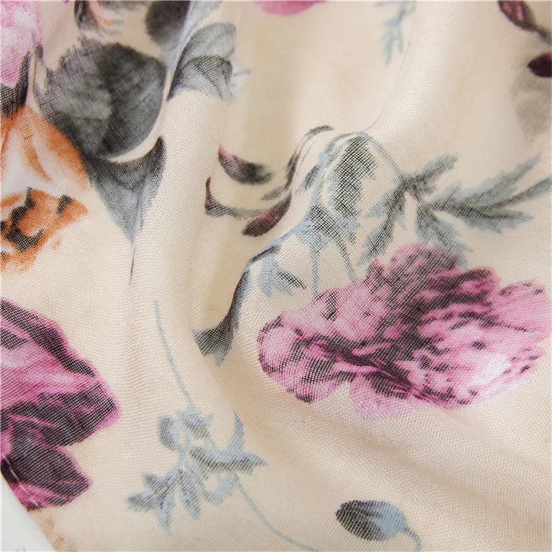 Fashion Printing Flower Tassel Shawl Cotton Viscose Scarf Women Beach Sunscreen Shawl Muslim Hijab Wrap Headscarf 180*90cm