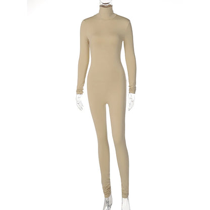 Hugcitar Fall Long Sleeve Solid Turtleneck Sexy Skinny Bodycon Jumpsuit Women Fashion Streetwear Sport Casual Romper Overalls