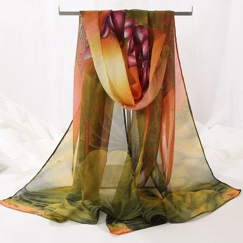 Thick Summer Floral Printed Hijab Chiffon Shawl For Muslim Woman Sun Protection Long Scarf Ladies Casual Wraps Headband 150*50cm