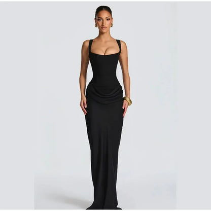 Women Sexy Square-neck Halter Mini Dress 2025 Pleated Sleeveless Backless High Waist Bodycon Dresses New Summer Lady Party Robes