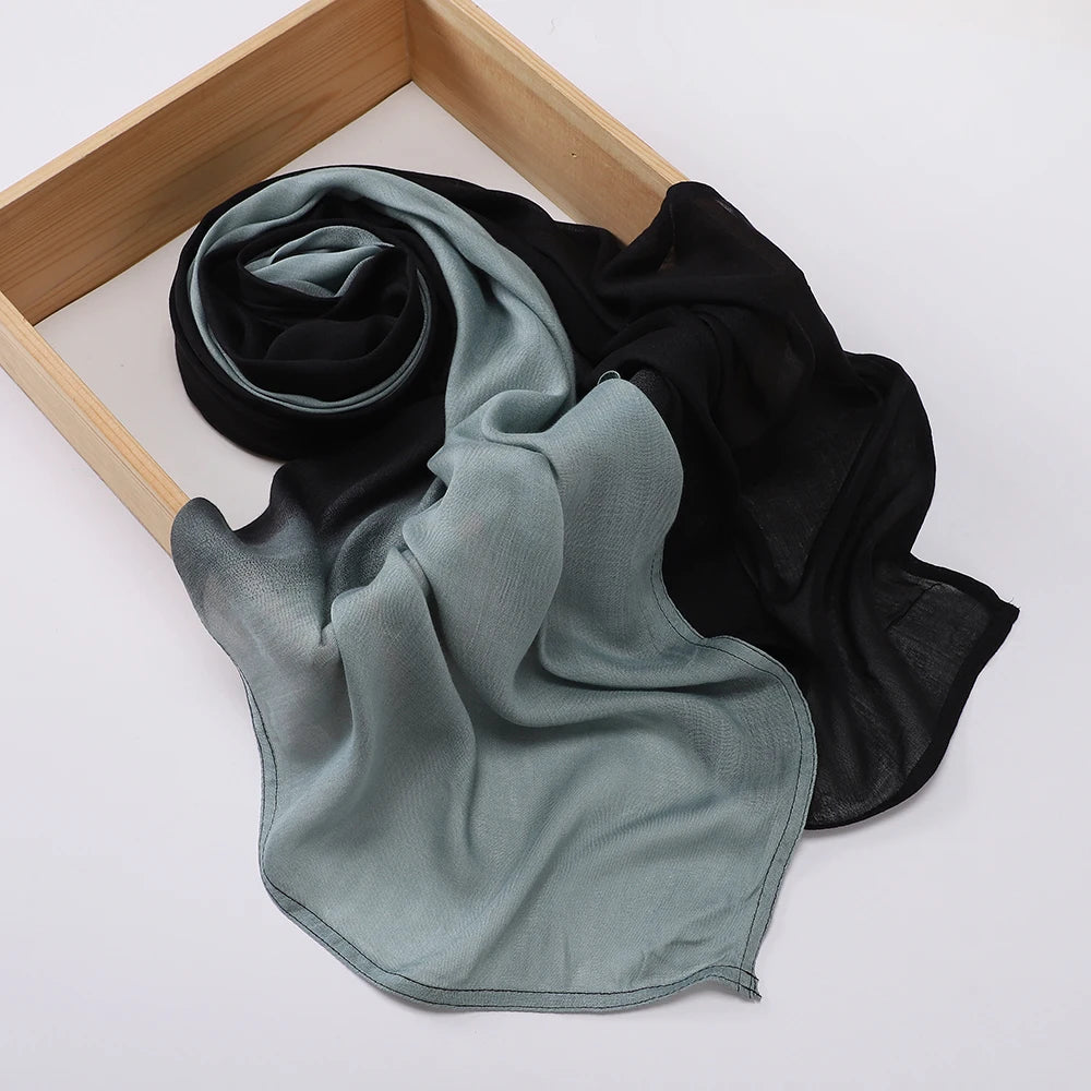 New Gradient Color Hijab Two Color Scarf Tie-Dye Cotton Shawls Muslim Women Wraps Headband Islamic Turban Foulard
