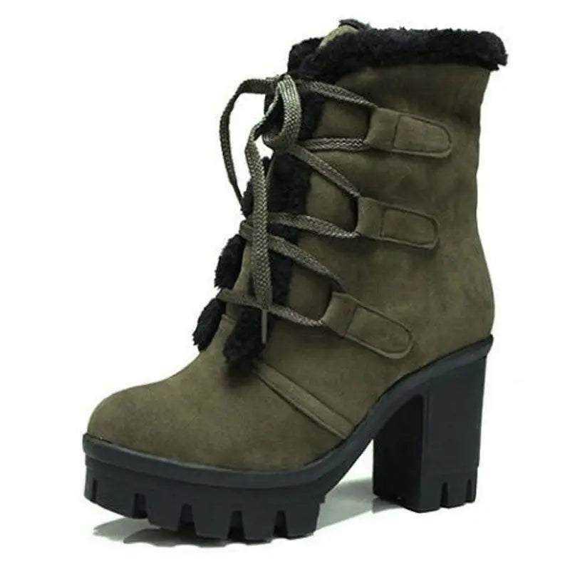 Winter Warm Girls Boots Fashion Lace Up Platform High Heels Women Ankle Boots Cosplay Casaul Party Fur Warm Women Boots Shoes 43