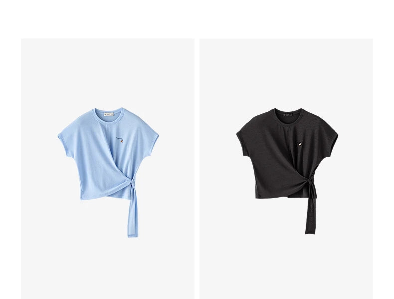 TOYOUTH Women's Asymmetric Wrap Tie T-Shirt 2026 Summer New Long Sleeve Starfish Print Loose Pullover Top