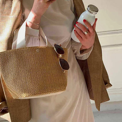 New·Elegant Ladies Straw Woven Handbag Women Holiday Beach Casual Tote Top-Handle Bags Fashion Retro Shoulder Bags·