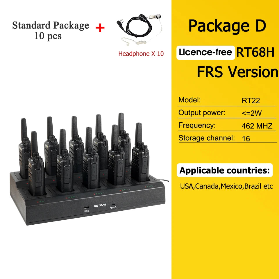 Retevis RT668H Walkie Talkie 10Pcs PMR446 License Free Hidden Screen Long Range Communication Walkie-talkies for Hotel Factory