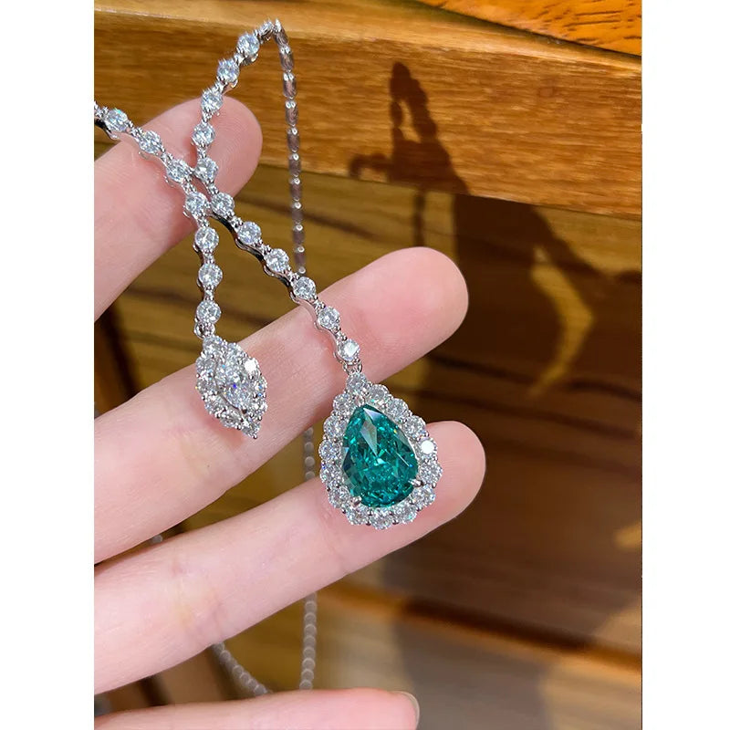 Luxury 18K Solid Platinum PT950 certifid necklace high carbon diamond necklace Mermaid Love Paraiba Tourmaline Green