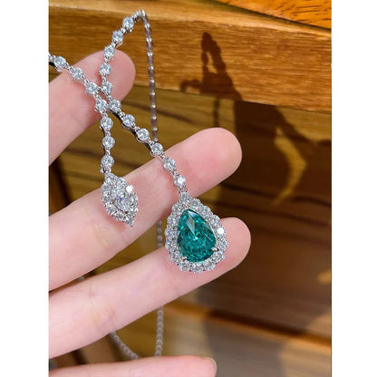 Luxury 18K Solid Platinum PT950 certifid necklace high carbon diamond necklace Mermaid Love Paraiba Tourmaline Green