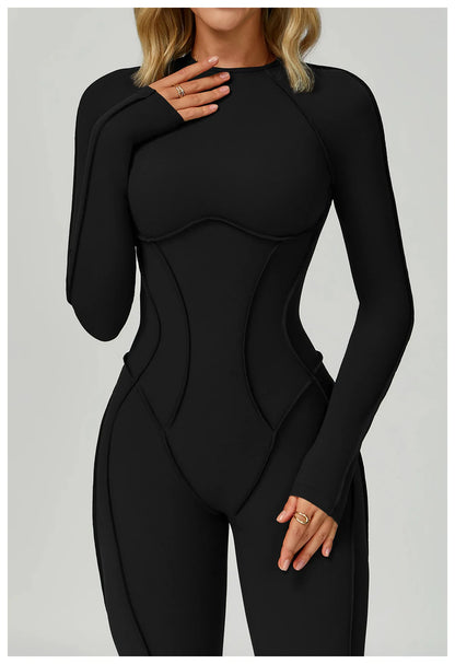 Sexy Hollow Back Long Sleeve Yoga Jumpsuit Women Quick Dry One-piece Yoga Suit Gym Training Leggings Playsuit Slim Fit Bodysuits