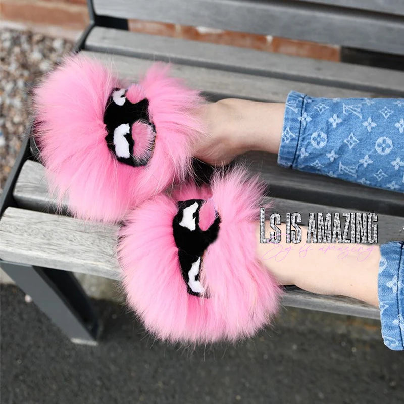 Natural Fox Fur Slippers, Fashionable Outdoor Multi-Color Animal Hair Slippers, Women's Gifts, Soft EVA Sole Slippers, On Trend