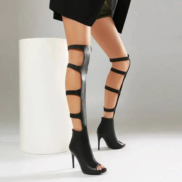 2026 Summer Cool Boots Stiletto High-heele Stage Over The Knee Boots Peep Toe Shoes