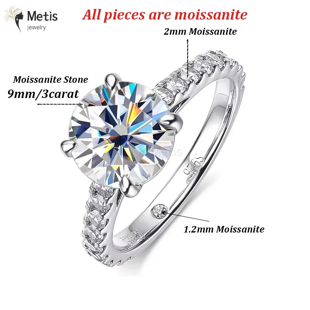 3CT Moissanite Bridal Rings Set with Certificate D Color Diamond Engagement Ring 925 Sterling Silver Wedding Band for Women