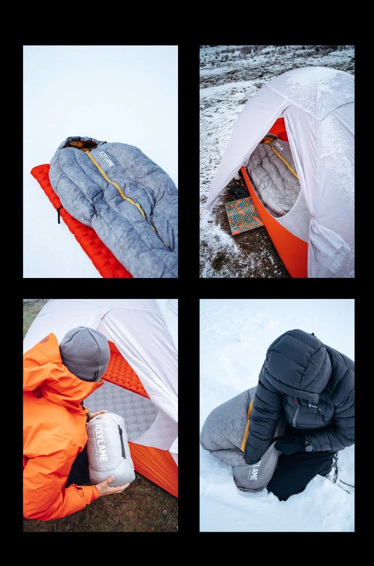 ICE FLAME Camping Mummy Gray Down Sleeping Bag Outdoor Ultralight 10D Unisex Sleeping Bag Traveling Hiking Mountain Climbing