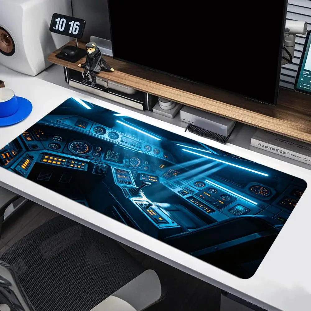 Spacecraft cockpit Mouse Pad Large Computer Office Game Table Mat Rubber Anti-slip Stitched Keyboard Mats 90x40 XXL Desk Pads