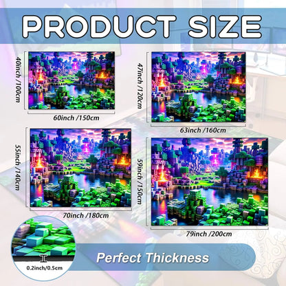 Neon Voxel World Print Area Rug, Colorful Blocky Pixel Scene Floor Mat for Gaming Room, Bedroom, Non-Slip Washable Carpet