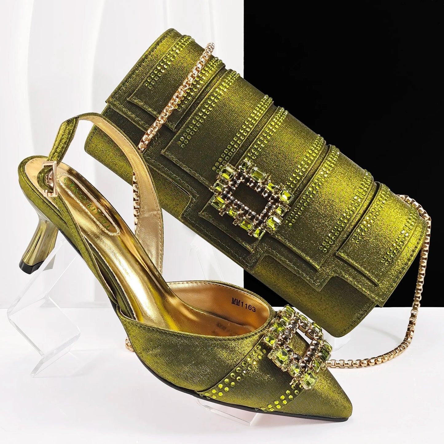 Fashion Italian Shoes With Women Bag Rhinestones High Quality Nigeria Party Women's High Heels Party Shoes And Bag Match Set