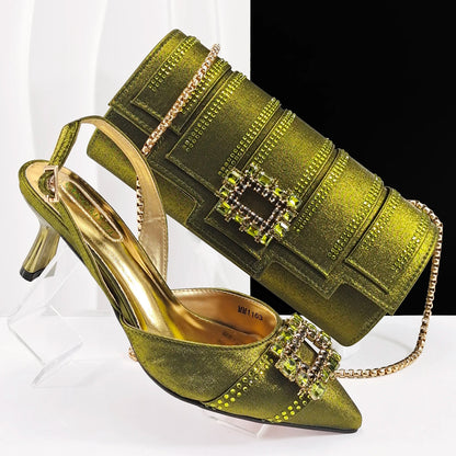Fashion Italian Shoes With Women Bag Rhinestones High Quality Nigeria Party Women's High Heels Party Shoes And Bag Match Set