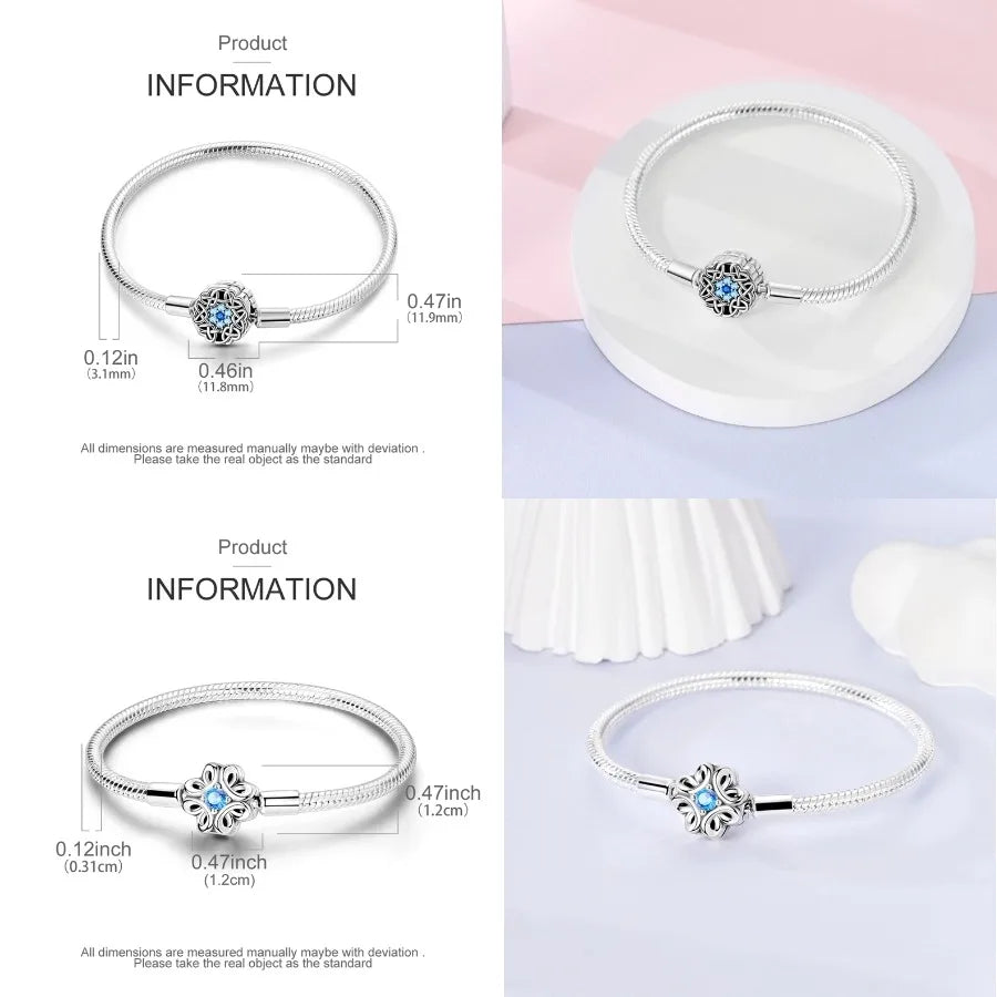 Silver 925 Bracelet Original Bracelets Colorful Zircon Heart Flower Cat Snake Chain For DIY Charms 17-20CM Luxury Jewelry Gifts