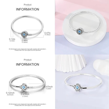 Silver 925 Bracelet Original Bracelets Colorful Zircon Heart Flower Cat Snake Chain For DIY Charms 17-20CM Luxury Jewelry Gifts