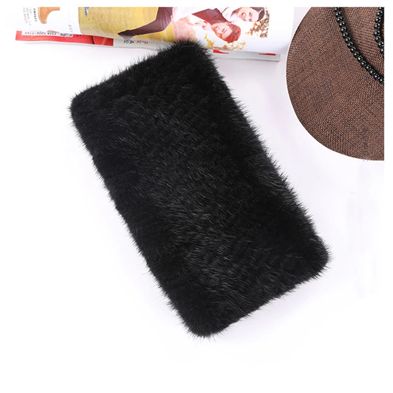 headbands for women Real fur hair band hair accessories Mink knitting female headband for hair Elastic band made scarf