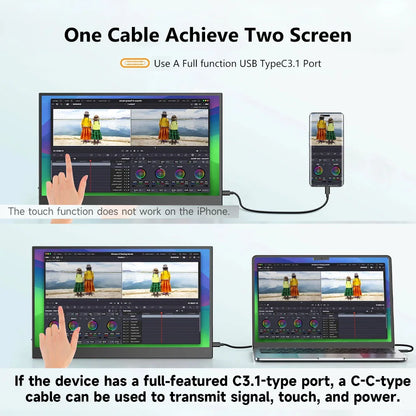 13.3-inch Touch Screen Portable Gaming Monitor Laptop Screen Extender FHD 1920x1200P IPS Touchscreen Monitor With Dual Speaker