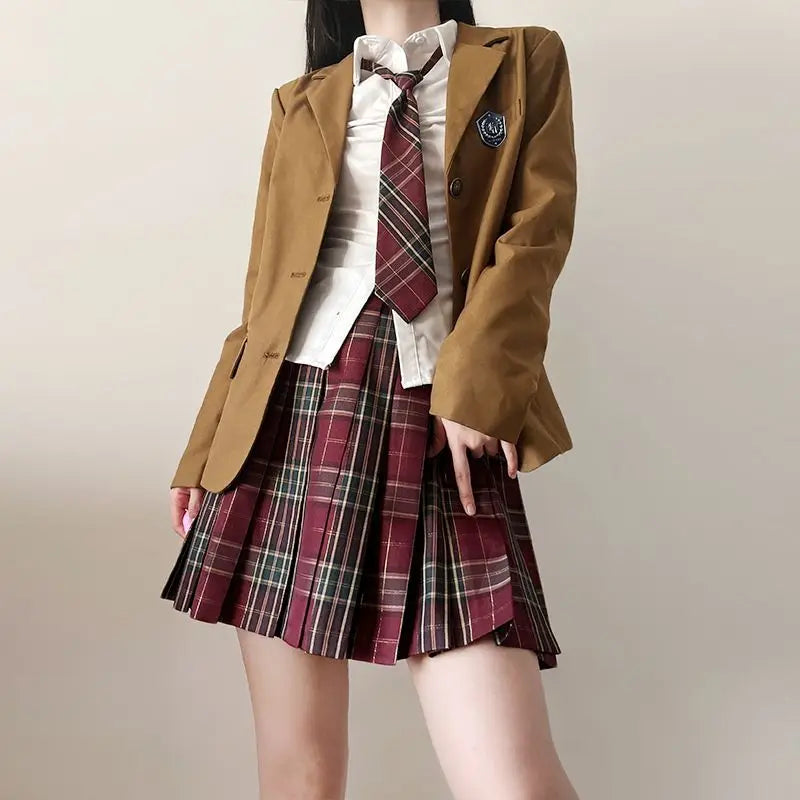 Japan  Korea AUTUMN JK Japanese School Uniform Jacket Girls Multicolor Graduation Outfit Academy Sexy Pleated Skirt Tie Set