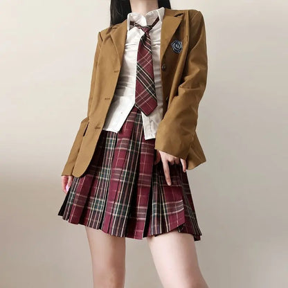 Japan  Korea AUTUMN JK Japanese School Uniform Jacket Girls Multicolor Graduation Outfit Academy Sexy Pleated Skirt Tie Set