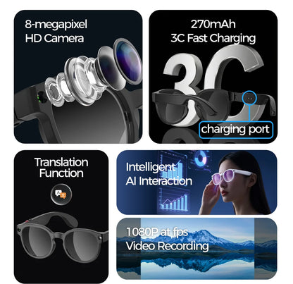 AI smart glasses, high-definition video recording, voice calling and music functions, suitable for travel and outdoor activities