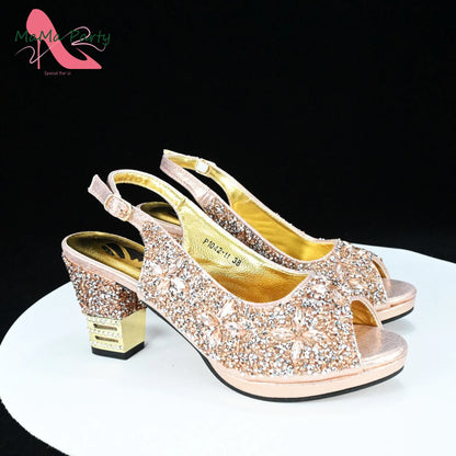 2025 Fashion Style Nigerian Ladies Lovely Shoes and Bag to Match Set in Gold Color Specials Pumps for Dress