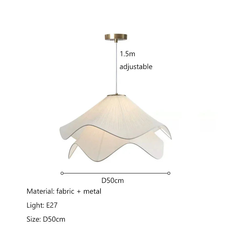 Nordic Minimalist Wabi Sabi Creamy Wind Fabric Chandelier Living Dining Room Bedroom Pendant Lights Home Hanging Lamp Fixture