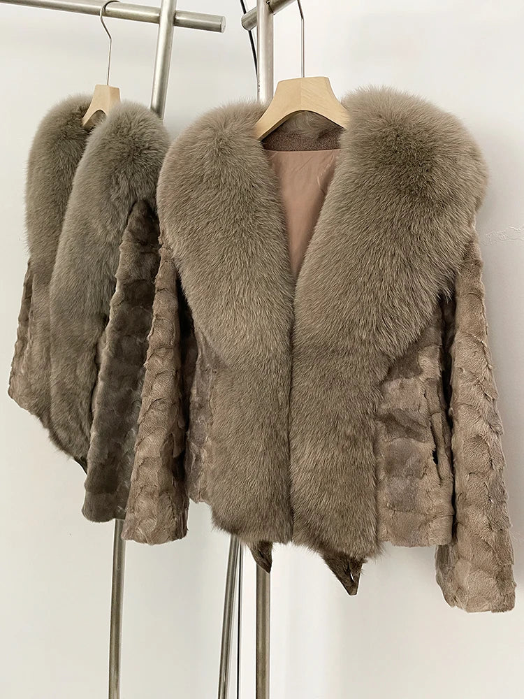 OFTBUY New Winter Top Clothing Women Short Thickened Warm Real Mink Fur Coat Female Natural Fox Fur Fluffy Outerwear Jacket Lady