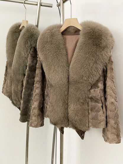 OFTBUY New Winter Top Clothing Women Short Thickened Warm Real Mink Fur Coat Female Natural Fox Fur Fluffy Outerwear Jacket Lady