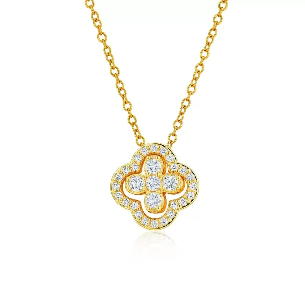 1pcs fashionable classic full diamond four petal flower women's dynamic necklace, fashionable birthday gift collarbone chain mul