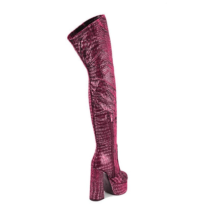 15CM Chunky Heel Platform Woman Over-the-knee Snake Pattern Boots Wild T Show Shoes Sexy Slimming Stretch Thigh Boots For Women