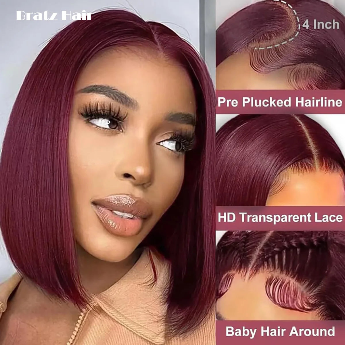99j Burgundy Lace Front Wigs Human Hair Glueless Bob Wig Human Hair 13x4 Lace Front Wig Pre Plucked Straight Wine Red Bob Wigs