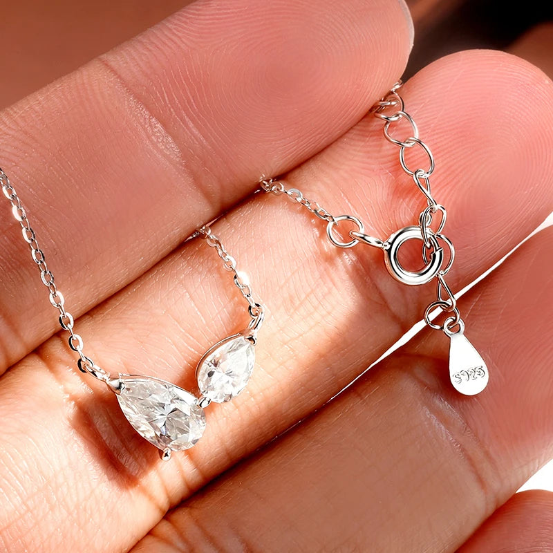 Smyoue Pear Cut All Moissanite Necklace for Women 2 Gems Lab Diamond Female Pendant 100% 925 Sterling Silver Jewelry Wholesale