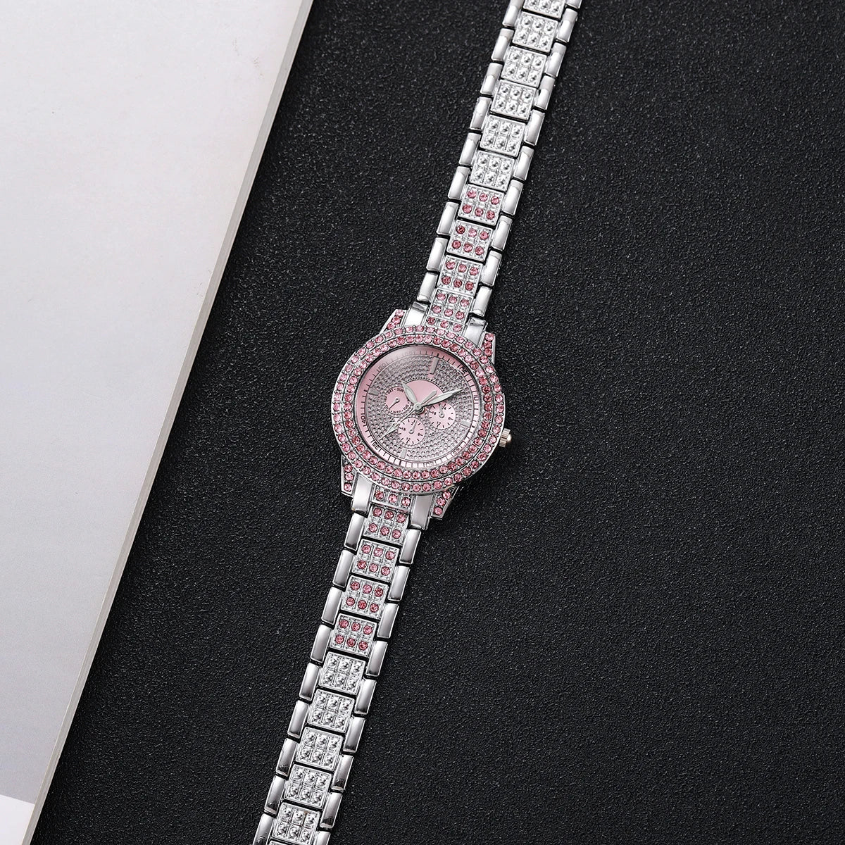 3PCS Luxury Rhinestone Women Watch Diamond Jewelry Set Elegant Steel Ladies Quartz Wristwatch Reloj Mujer（Without Box）