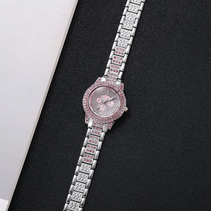 3PCS Luxury Rhinestone Women Watch Diamond Jewelry Set Elegant Steel Ladies Quartz Wristwatch Reloj Mujer（Without Box）