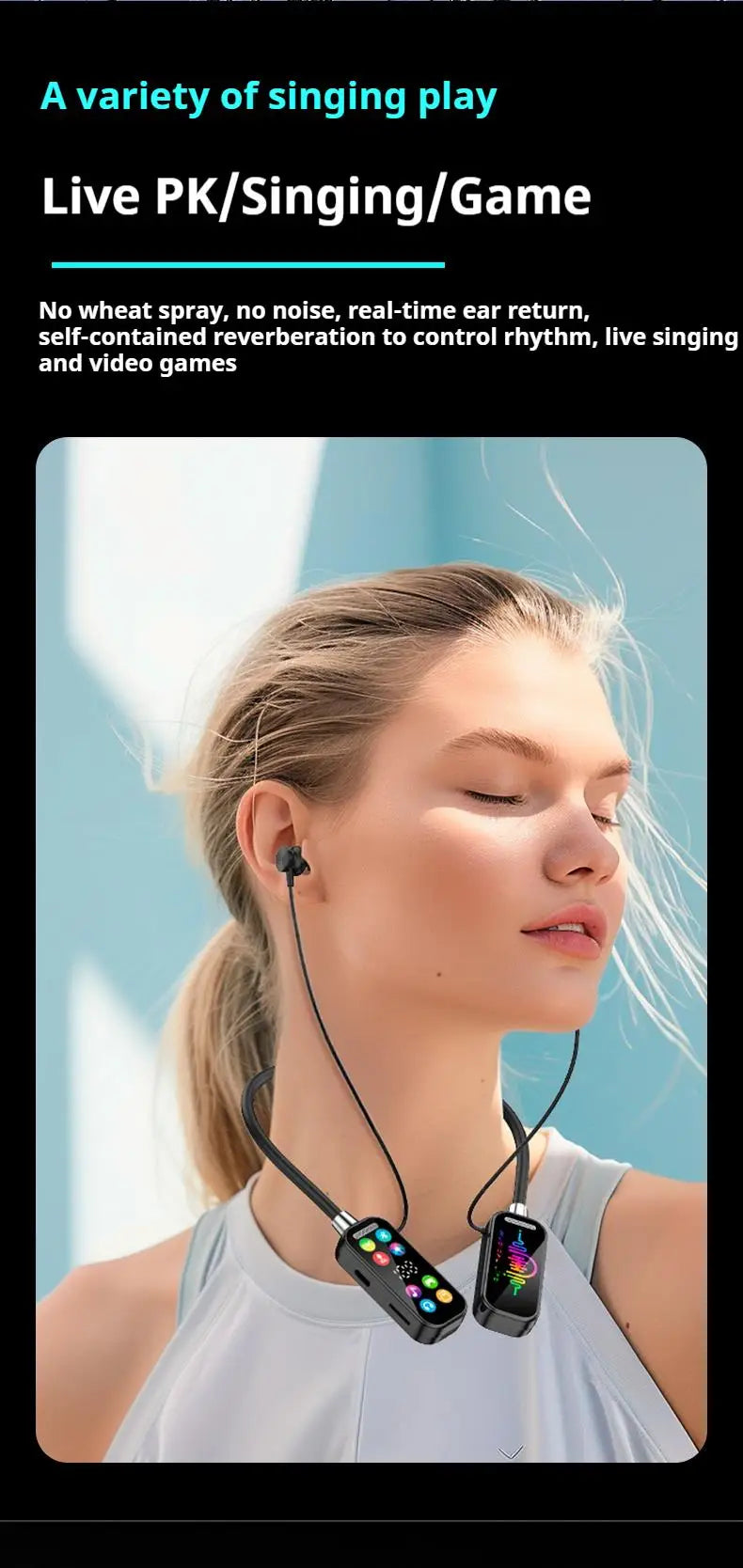 Long Battery Life HiFi Sound Bluetooth 5.4 Earphones with HD Mic Earbuds Wireless Headphones Sports Gaming Neck-hanging Headsets