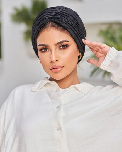Solid Color Threaded Headscarf Wrapped Design With High Elasticity Suitable For Various Head Circumferences
