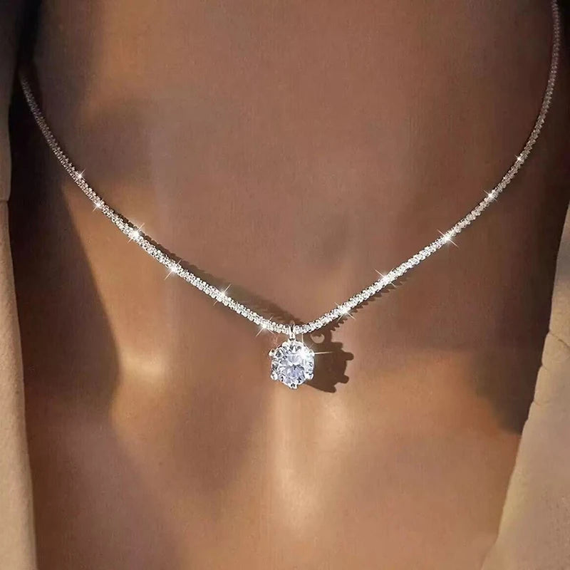 GRA Moissanite 6 Prong Crown Pendant Necklace Real S925 Sterling Silver Sparkling Cauliflower Chain for Women Fine Jewelry