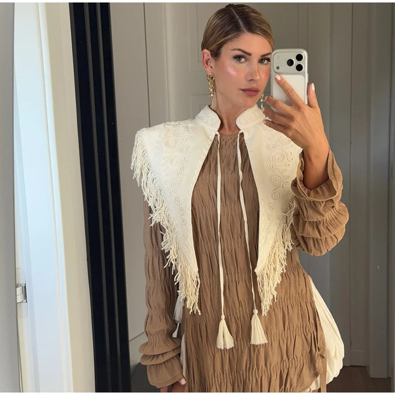 Fashion Vintage Printed Tassel Square Scarf Women Fringe Patchwork Shawl Waist Seal Accessories 2026 Spring Summer Street Shawls