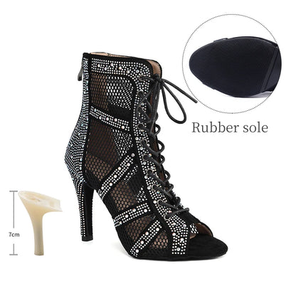 Girls Latin Dance Shoes Women Modern Dance Salsa High-Top Sandals Dance Hall Shoes Ladies Fashion Sexy High-Heeled Suede Boots
