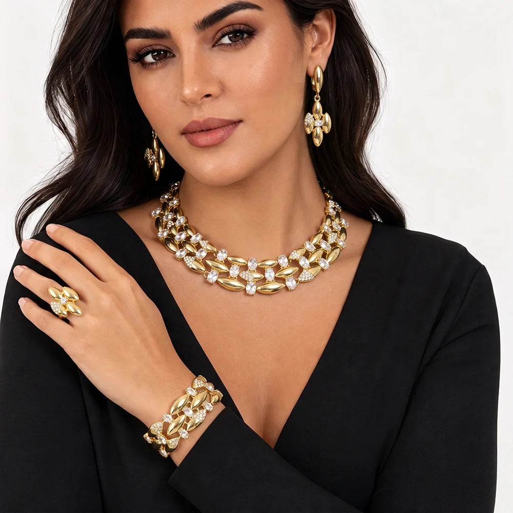 GZJPEI Elegant Crystal Zircon Jewelry Set For Women  Dubai Nigerian Bridal Wedding Party Jewellery Mother's Day Gift 2026 New