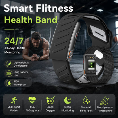 GUHUAVMI ECG+HRV Health Smart Screenless Band 24Hours Blood Pressure Uric acid Blood lipids 3ATM 100+Sports New Fitness Tracker