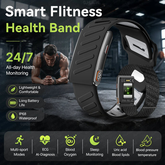 GUHUAVMI ECG+HRV Health Smart Screenless Band 24Hours Blood Pressure Uric acid Blood lipids 3ATM 100+Sports New Fitness Tracker